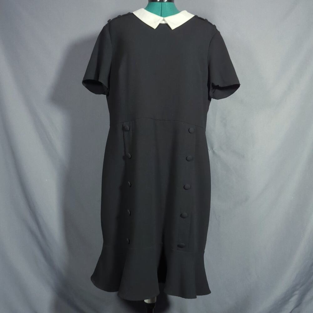 Karl Lagerfeld Paris Black White Collared Fit Flare Midi Dress Size 16 Preppy